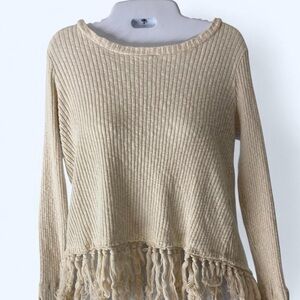 Eri + Ali Anthropologie Cream Fringed Women's Sweater split back M